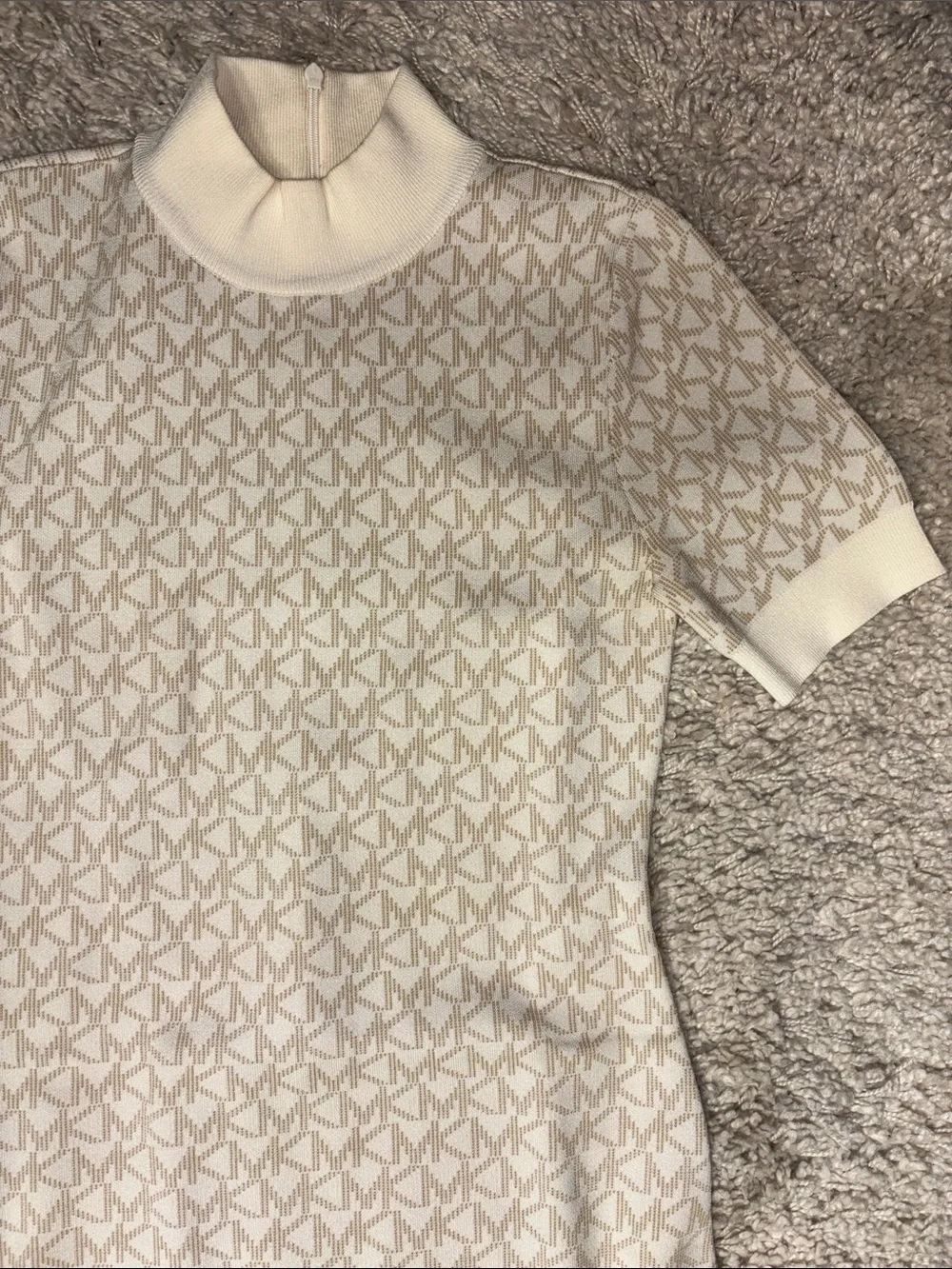 Michael Kors Cream & Beige Logo Knit Mini Dress